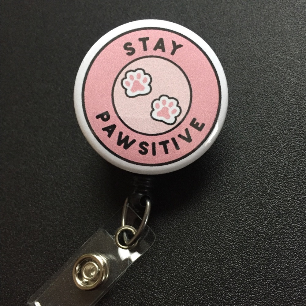 Stay Pawsitive Cat Paw ID Badge Reel Retractable